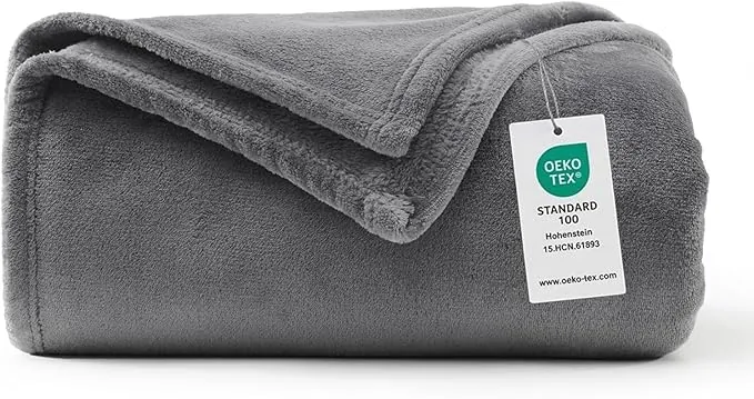 WAVVE Manta Franela para Cama 90, Manta para Sofá 150x200 cm, Manta de Microfibra, Suave, Cálida, Transpirable (Gris)