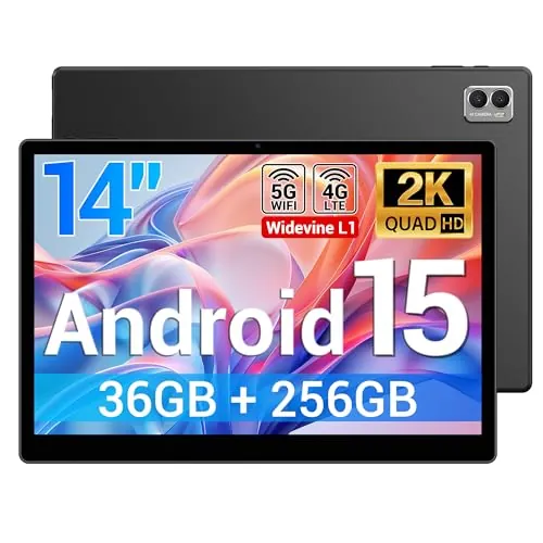 BEYNIVAN Tablet 14 Pulgadas Android 15 Tableta con 4G LTE y 5G WiFi,11580mAh y 20W,36GB RAM+256GB ROM/2000 * 1200 FHD/Face ID/GPS/BT 5.0/TÜV/USB-C,Tablet con Lapiz,Nero