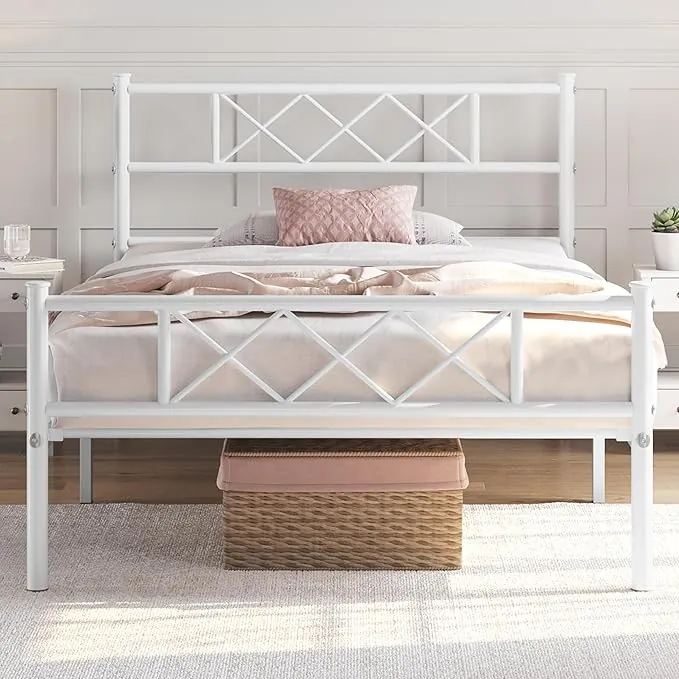 Yaheetech Cama Individual 90 x 190 cm con Espacio Almacenamiento Bajo Marco Metal Altura del Suelo 32 cm Blanco