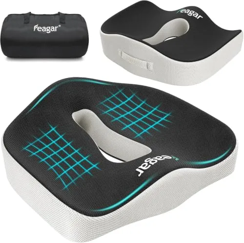 Feagar Cojín Coxis Espuma Memoria Portátil Antiescaras Ergonómico Negro