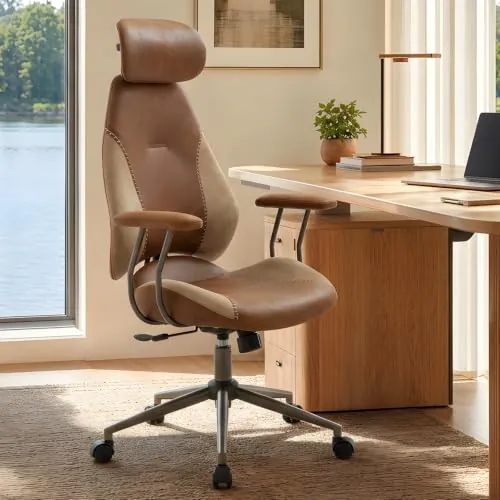 Fabuleux Silla de Oficina ergonómica, Silla de Escritorio de Tela de Gamuza con Respaldo Alto con reposacabezas Ajustable, Silla giratoria ejecutiva Vintage para computadora para Oficina en casa