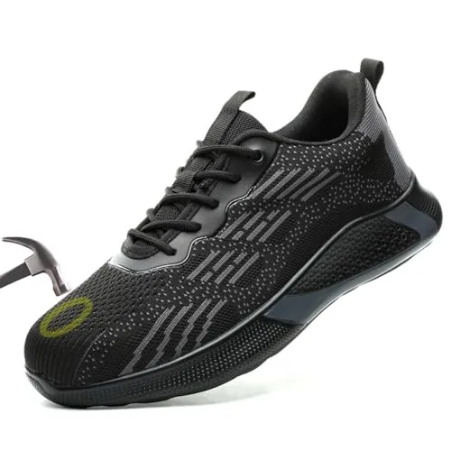 Zapatos de Seguridad para Hombre Zapatillas de Seguridad Mujer Negro Ligero Calzado Trabajo Comodo Antideslizante con Puntera de Acero 46 EU