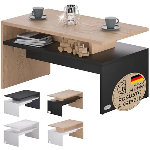 CASARIA Mesa de Centro Sacramento 95x55x50cm 50kg Madera Gris