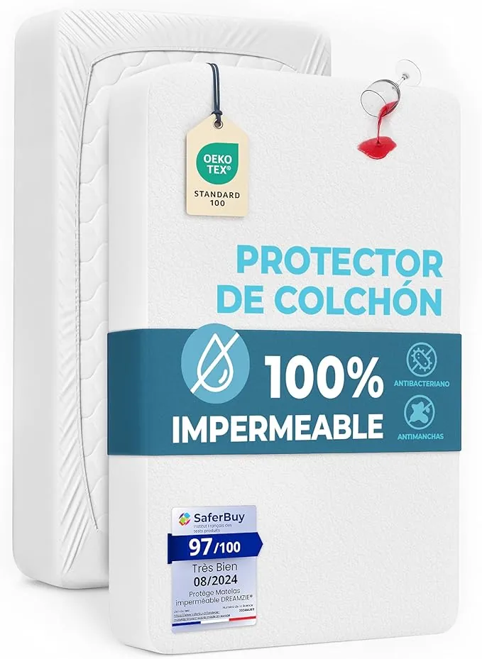 Dreamzie Protector Colchon 90 x 190 Impermeable para Niños – Protector Colchon 90x190 Suave e Hipoalergénica – Transpirable – Certificado Oeko-Tex