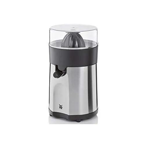 WMF Stelio - Exprimidor, 85 W, 2 conos intercambiables y colador extraíble de cromargan y cierre antigoteo, apto para limón, naranja y pomelo, acero inoxidable, cromargan