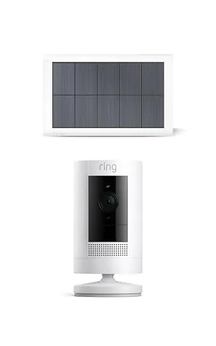 Ring Cámara exterior solar (Stick Up Cam) | Cámara de vigilancia wifi HD para tu domicilio con vídeo 1080p HD, comunicación bidireccional, instalación fácil | 30 días gratis de Ring Home