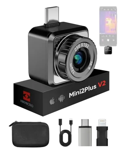 HIKMICRO Cámara térmica Mini2Plus V2 - iOS/Android, cámara termográfica con resolución IR de 256x192, SuperIR 512x384, Enfoque Manual, 25Hz, USB-C/Lightning (soporta iPhone 15/16/17)
