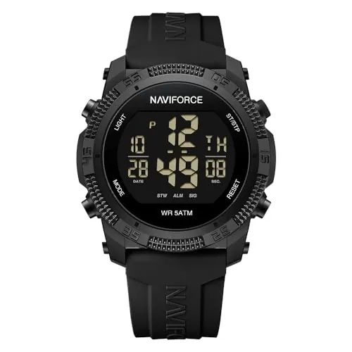 Naviforce Reloj Deportivo Digital Resistente al Agua para Hombre y Mujer, con cronómetro, Alarma y Correa de Goma