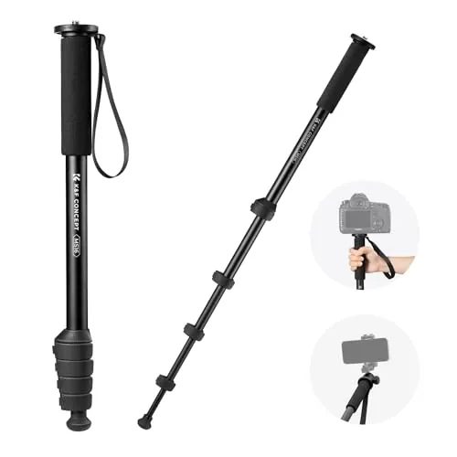 K&F CONCEPT Monopié para cámara, monopié compacto de aluminio de 63 pulgadas con altura de 5 secciones, soporte de viaje ligero para cámara DSLR, capacidad de carga de 10 kg, MS16