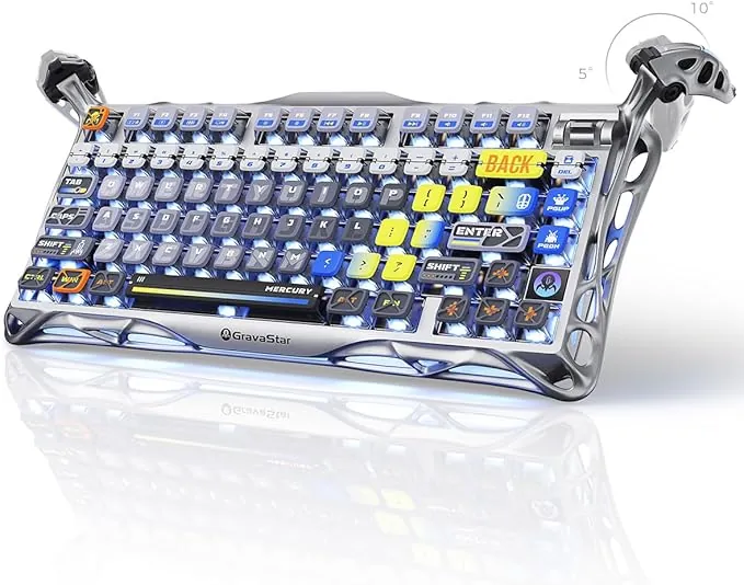 GravaStar Mercury K1 Pro Teclado mecánico Gaming 75 % Compacto, Teclado inalámbrico Bluetooth con retroiluminación RGB, Hot-Swap, interruptores lineales (Plata Interestelar)