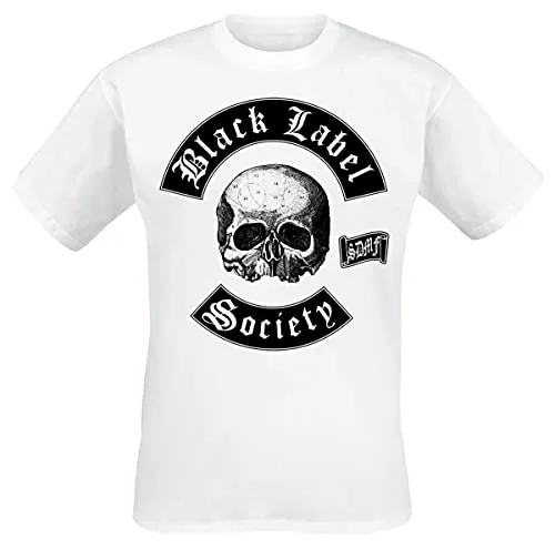 Black Label Society Skull Logo Hombre Camiseta Blanco XL, 100% algodón, Regular