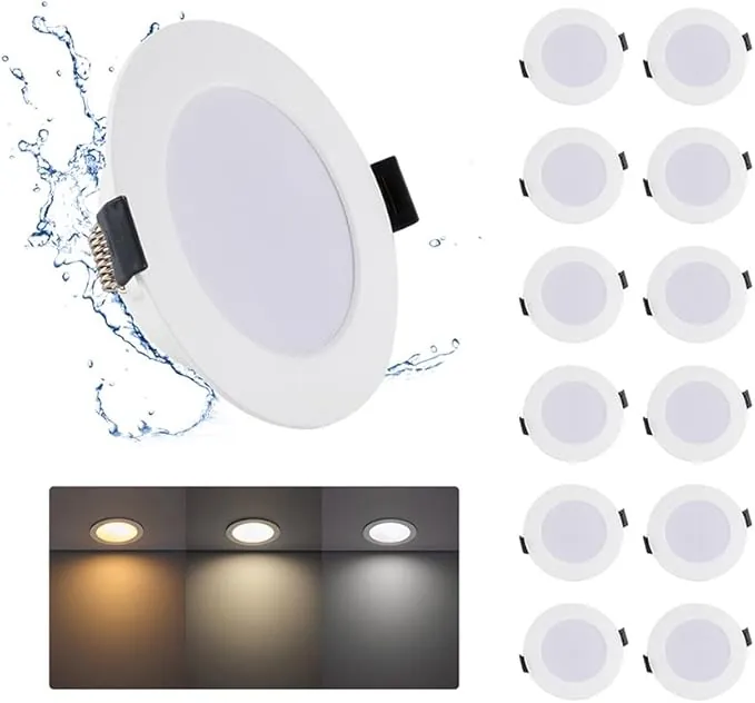 7W LED Techo Empotrable 230V, Downlight Foco Interior para Baño, 3000K/4000K/6000K, Agujero de corte: φ95-110mm Ojos de Buey LED para Techo para Baño Cocina Salón,12er
