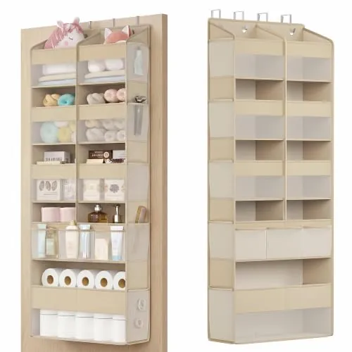 SONGMICS Organizador de Puerta, 9 Compartimentos, Colgador Plegable, Ganchos Metálicos, Frontal Transparente, Bolsillos Laterales, Beige Arena RDH009LF01