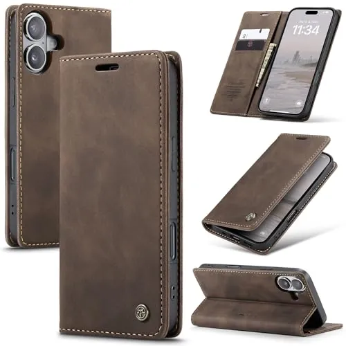 Azororo Funda para iPhone 17 5G PU Cuero Premium, Tapa Libro Estuche Flip Case, Tarjetas/Billetera, Soporte Plegable y Cierre Magnético Carcasa para iPhone 17 -Café