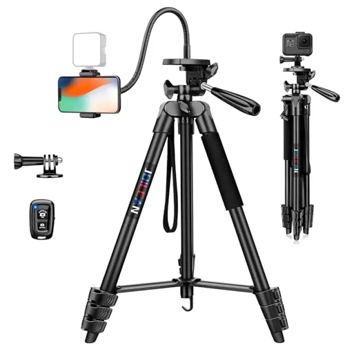 JOILCAN 172cm Tripode para Movil con Cuello de Cisne, Extensible Trípode Cámara Portátil de Aluminio, Trípode Movil con Control Remoto & Soprtre de Teléfono, Tripode Ligero para iPhone/Android