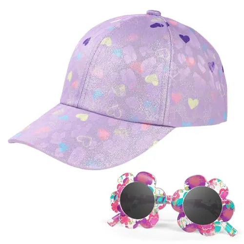 Gorra de Béisbol para Niñas, Gafas de Sol de Flor Linda Gorra Béisbol Ajustables Transpirable Gorra de Verano para Deporte Vacaciones Playa