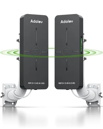 AdaLov CPE882 WiFi 6 Puente Inalámbrico 2.4/5.8 GHz,Puente WiFi Gigabit Exterior Punto a Punto,Con Soporte,Antena 14 dBi,Impermeable,Extiende la Red a Cámara/Garaje/Anexo/Granero/Cobertizo,Plug & Play