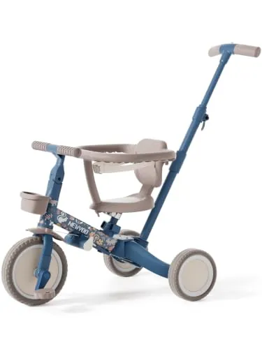 newyoo Lume TR008 Triciclo 5 en 1 para Niños y Niñas de 1 a 3 Años, con Barra de Empuje para Padres y Barra de Seguridad, Convertible en Bicicleta Infantil, Azul Crepúsculo