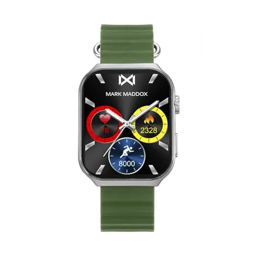 Mark Maddox HS2002-60 - Reloj Smartwatch Unisex Smartnow, Caja de Metal Plateado, Correa de Silicona Verde, Pantalla Táctil