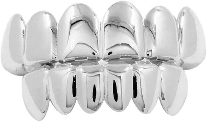 Los Dientes De Cobre Dientes Superiores E Inferiores De Hip Hop Rapper Dientes Falsos del Partido De Cosplay del Diente Revestimiento del Cuerpo De Joyería De Plata