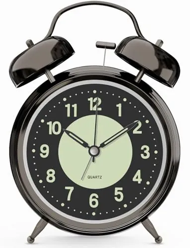 Azyh Reloj despertador fuerte para dormir pesado, reloj despertador de metal con doble campana de 4 pulgadas con luz nocturna para dormitorios, reloj despertador analógico retro para adultos