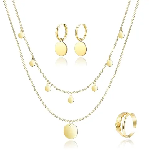 Kenivira Conjunto Collar Pendientes Anillo Set Para Mujer, Oro, Modern, Cualquier Ocasión, 3 Count