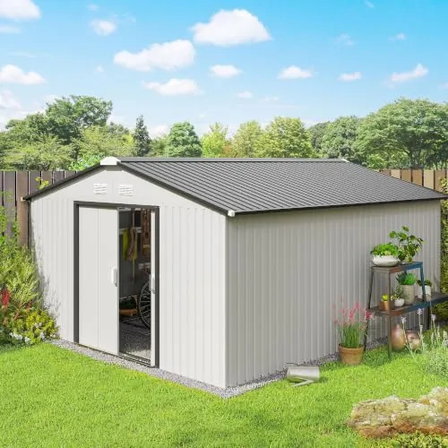 Outsunny Caseta de Jardín Exterior 12,4 m² 340x386x200 cm Blanco