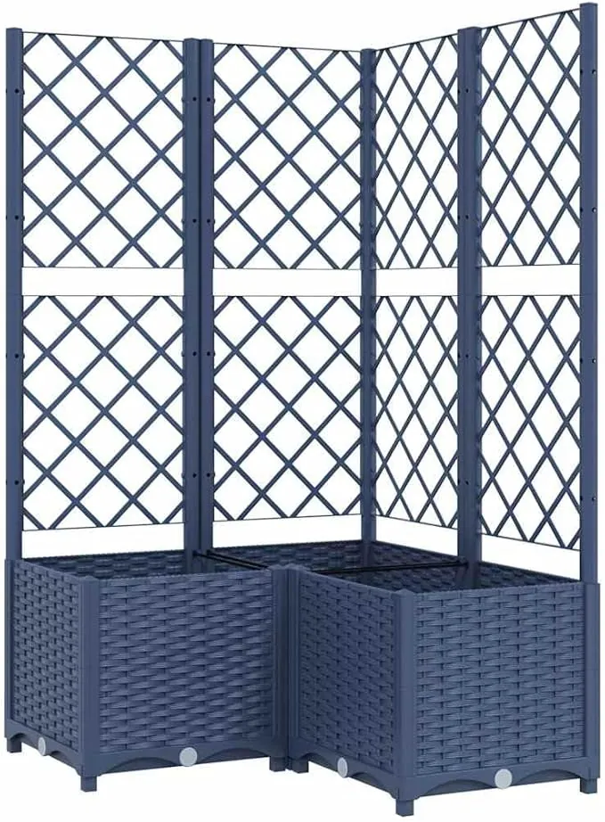 vidaXL Jardinera con Enrejado, Macetero de Plantas Flores, Maceta de Hierbas, Arriate para Jardín Patio Balcón Terraza, PP Azul Gris 80x80x136 cm