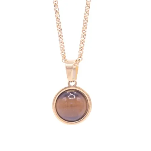 ZARZAMORA Collar Mujer Piedras Naturales Cadena Acero Inoxidable Plateado o Dorado- Collar Amuleto Gema Energética, Curativa y Protección (Cadena Dorada- Piedra Ojo de Tigre)
