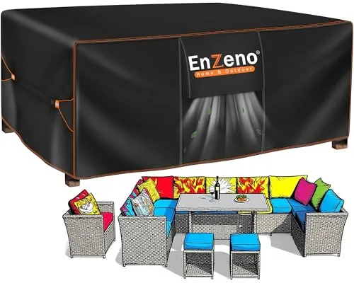 Enzeno Funda Mesa Exterior Impermeable,Funda Muebles Exterior Impermeable 200x200x90cm,Cubierta Conjunto Jardin Aplicable a Mesa y Sillas,Anti Viento, Anti UV
