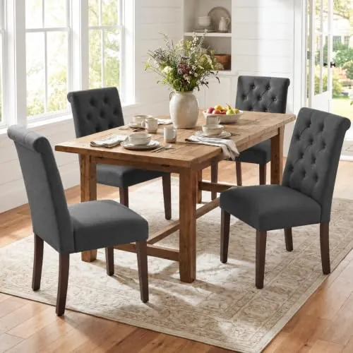 Clevich Juego de 4 Sillas de Comedor, Sillas Tapizadas Gris, 4pcs | Sillas de Cocina Acolchadas, Chesterfield Capitonado, de Madera Maciza, Cómodo, para Comedor, Cocina, Hoteles y Apartamentos
