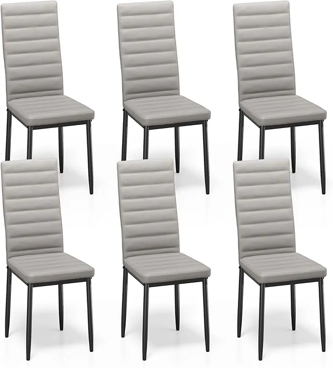 Bealife Sillas de Comedor Modernas, Juego de 6 Tapizadas en Piel Sintética con Respaldo Alto y Asiento Acolchado, para Cocina y Comedor（Gris Claro-Piel sintética，Juego de 6）