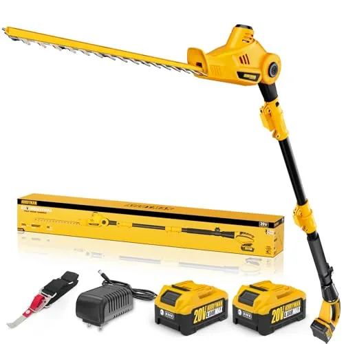 Alloyman Cortasetos Telescópico de Batería 20V MAX, Cortasetos de Barra Inalámbrico con Cuchilla 40 cm, 2 Baterías 4,0 Ah y Cargador, Barra Extensible 2,4 m para Setos y Arbustos