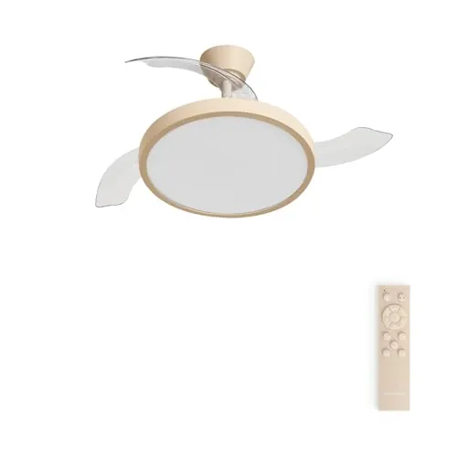 CREATE / WIND CLEAR STUDIO M/Ventilador de techo con luz arena con mando / 40W, Temporizador, Ø 108 cm, 6 velocidades, aspas retráctiles, 3 temperaturas de luz, función verano-invierno