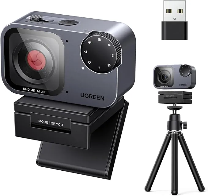 UGREEN FineCam Pro 4K Webcam 30FPS Ultra HD 1/2" Sensor Control Gestos con IA Visor Automático 7 Filtros 2 Micrófonos PDAF Enfoque Automático Windows macOS Linux Streaming Teams Youtube Skype Zoom
