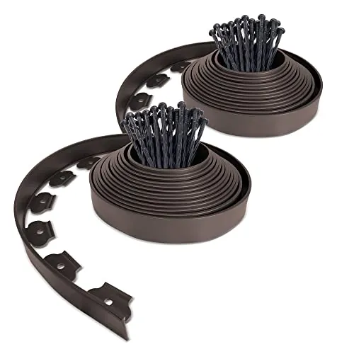 VOUNOT® Borde Jardín, Césped Borde, Flexible de Plástico, Longitud 20 m, Altura 5 cm, con 60 Clavijas, Marrón