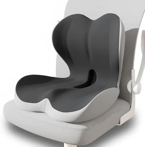 HoldOneLight Cojín de Asiento con Respaldo Ergonómico, Apoyo Lateral Reforzado, Acolchado Transpirable para Silla de Oficina, Coche y Uso Diario (Doble Ceniza)