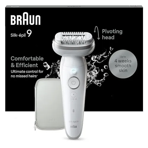 Braun Depiladora Eléctrica Mujer Silk-épil 9, Depiladora Corporal con Cabezal Oscilante, Resistente al Agua, Depilación Suave, Eliminación del Vello Fácil, 9-011, Blanca/Plateada