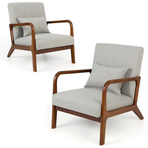 HOMASIS Butaca de salón, Sillón Moderno de Madera con cojín y Respaldo, reposabrazos, Sillón de Lectura tapizado Carga 150 kg, Silla Individual para salón, Dormitorio, Oficina, 79x65x77cm (Gris)