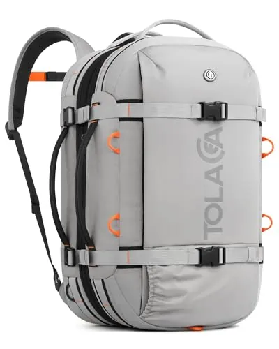 Tolaccea Mochila de Viaje 40L-50L Cabina Avión, Mochila Grande para PC 16" | Material RPET, Ampliable 40-50L, Compartimento portátil 16" apertura 180°, con Compartimento Húmedo, Mochila, Asa y Bandolera