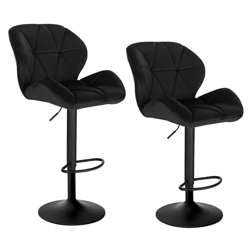 WOLTU 2X Taburete de Bar con Respaldo Regulables en Altura, con Asiento Acolchado Terciopelo Negro