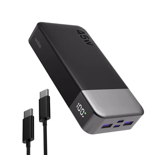 NOBIS Bateria Externa Movil 20000mah,PD3.0 45W Batería Portátil Carga Rápida,QC4.0 Power Bank con Pantalla LED para MacBook, Phone 15 14 13 Pro S23 S22