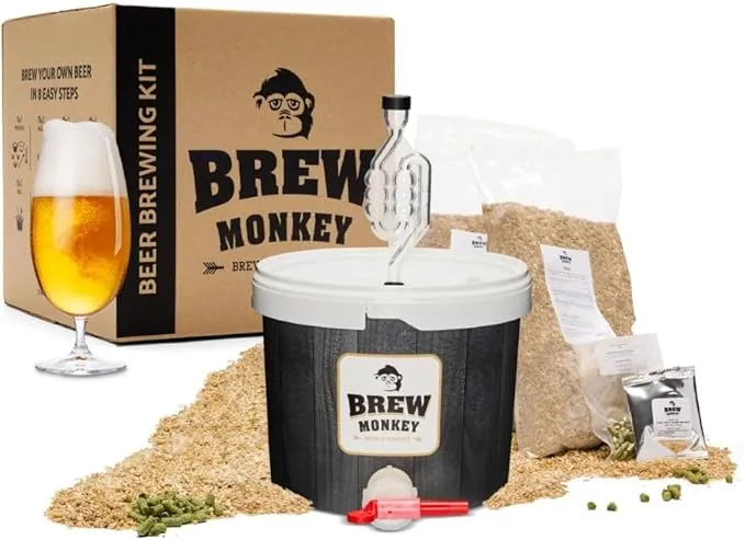 Brew Monkey® Kit de Elaboración de Cerveza Rubia | Básico de 5 Litros | 6.4% Vol. | Kit Para Hacer Cerveza | Regalos Originales para Hombre | Dia Del Padre Regalos
