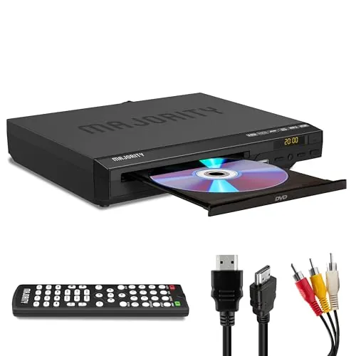 MAJORITY Reproductor DVD para TV | Sin Región DVD Player HDMI con Conversión a 1080p | Leitor CD con Reproducción MP3 y USB | Cable HDMI, Cable RCA y Mando a Distancia Incluidos