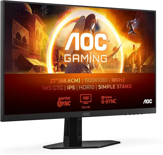 AOC 27G4XED Gaming Monitor 27 Pulgadas, 180Hz Panel Fast IPS, 0.5HDR10, Adaptive Sync, G-Sync Compatible, Altavoces, (1920x1080 HDMI 2X 2.0 DP 1x 1.4) Negro