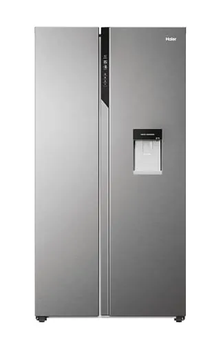 Haier SBS 90 Series 5 HSR5918DWMP - Frigorífico Side by Side, con Dispensador de Agua, Apertura puertas 90 grados, Motor Inverter, Total No Frost, Ancho 90cm, Capacidad XXL 521L, Iluminación LED, Inox