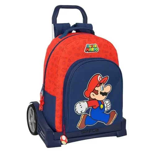 Safta | Mochila Grande con Ruedas Super Mario Trick Compact Evolution Extraíble, Carro Evolution 85 cm, Hombreras y Espalda Ergonómicas Acolchadas, Mochila Niño, Medidas 32x15x42 cm
