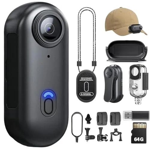 TOSBARRFT Cámaras corporales 4K con Seguimiento de Audio y Video, cámara Corporal 4K Impermeable, magnética y con Clip de 360°, batería de 120 Minutos para Ciclismo, Caminar con Animales (4K-P-64G)