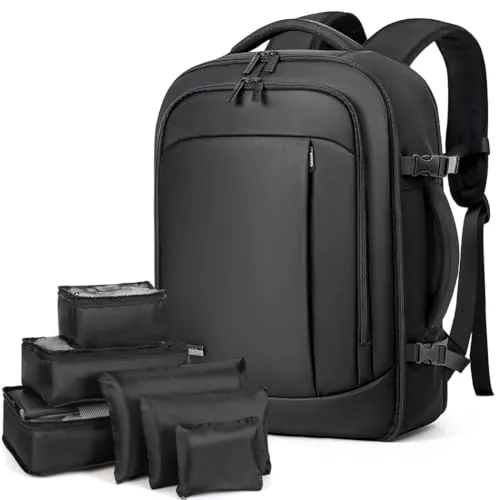 Lekespring Mochila de Viaje para Cabina de Avión 40x20x25 (20L), con Compartimento Húmedo y 6 Bolsas Organizadoras - Negocios y Escuela - Negro