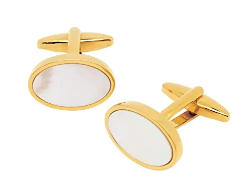 Jonwo Juego de gemelos y clip de corbata para hombre, diseño de madreperla, para boda, negocios, camisa, corbata, 1.77 Inch, Latón, Mother of Pearl